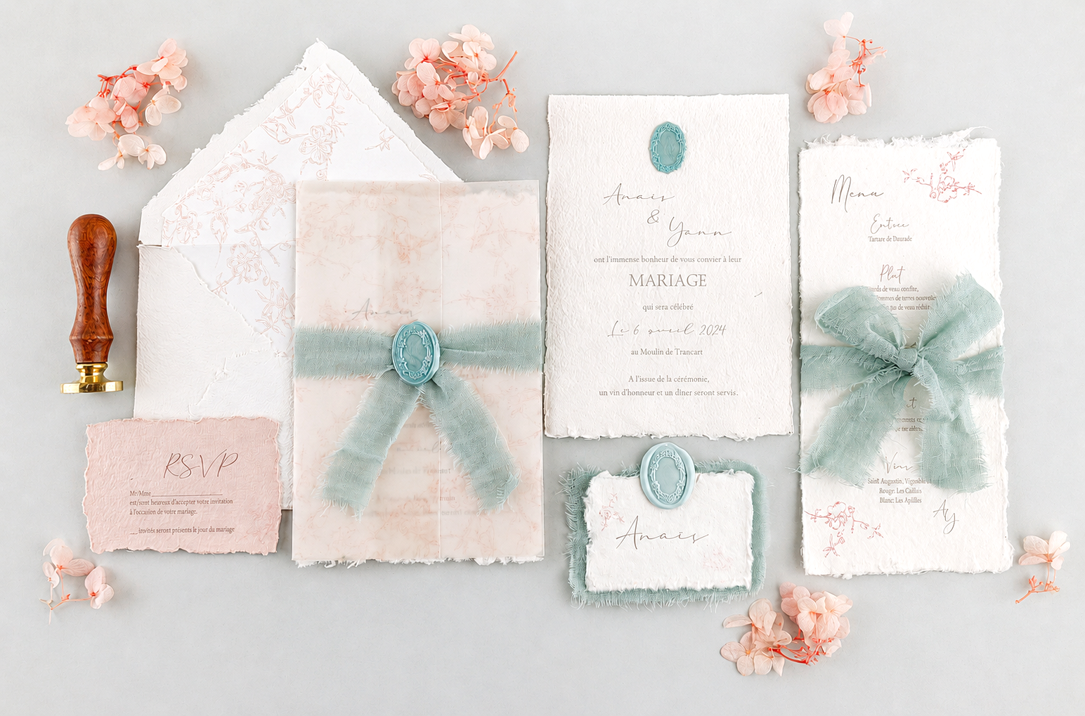 papeterie letterpress mariage &eacute;l&eacute;gant haut de gamme